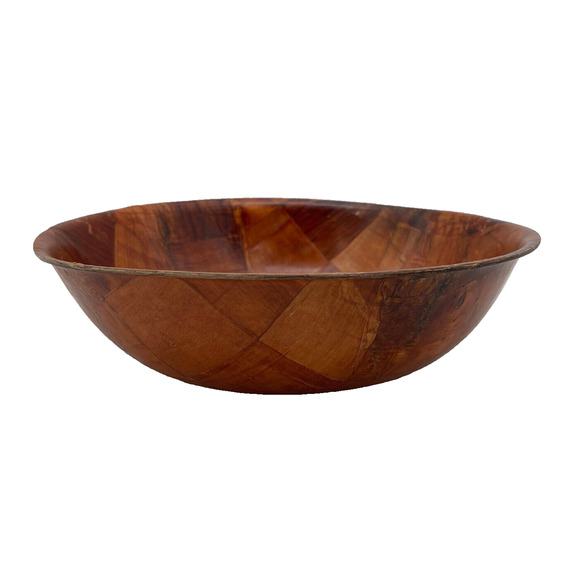 Woven Wood Salad Fruit Rustic Bread Bowl Serving Dish 9.75" Retro Decorative - Picture 2 of 9